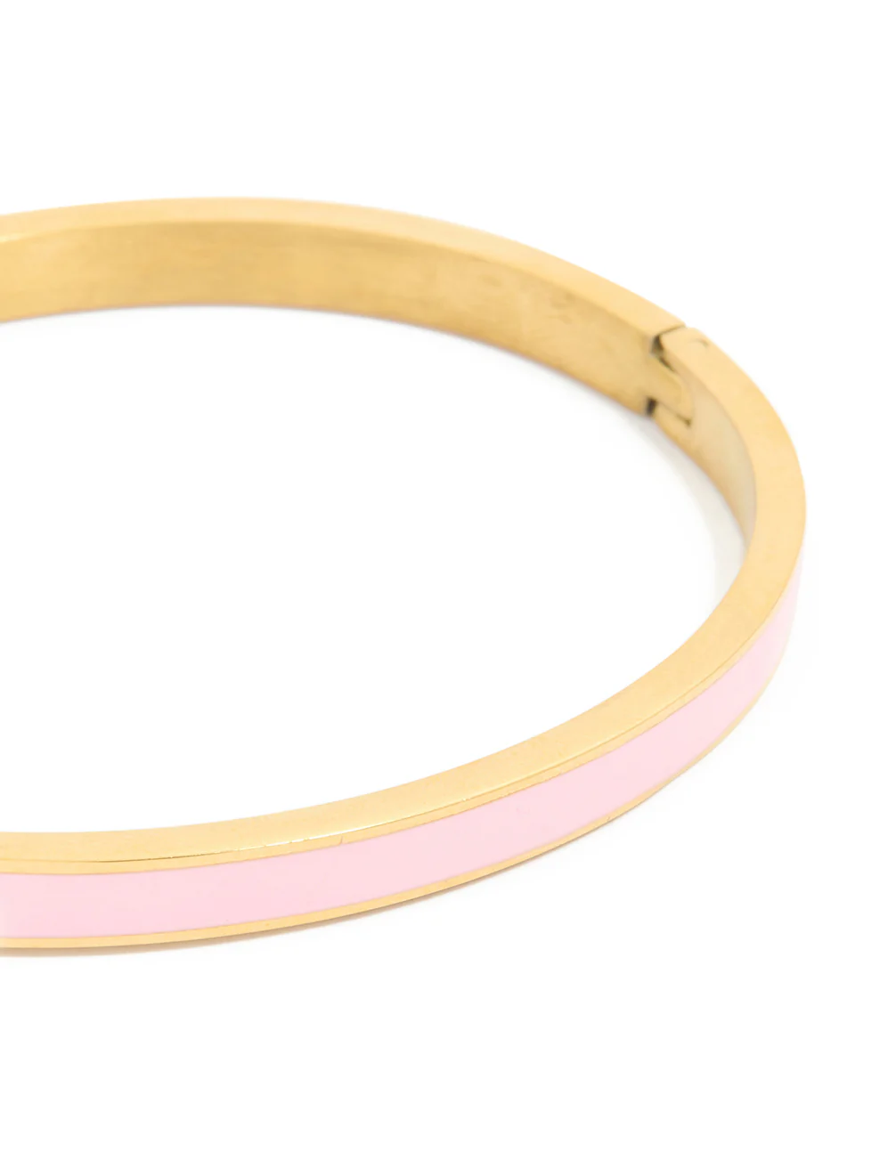 Waterproof Gold Plated Stainless Steel Pink Enamel Thick Hinged Bangle - Image 4