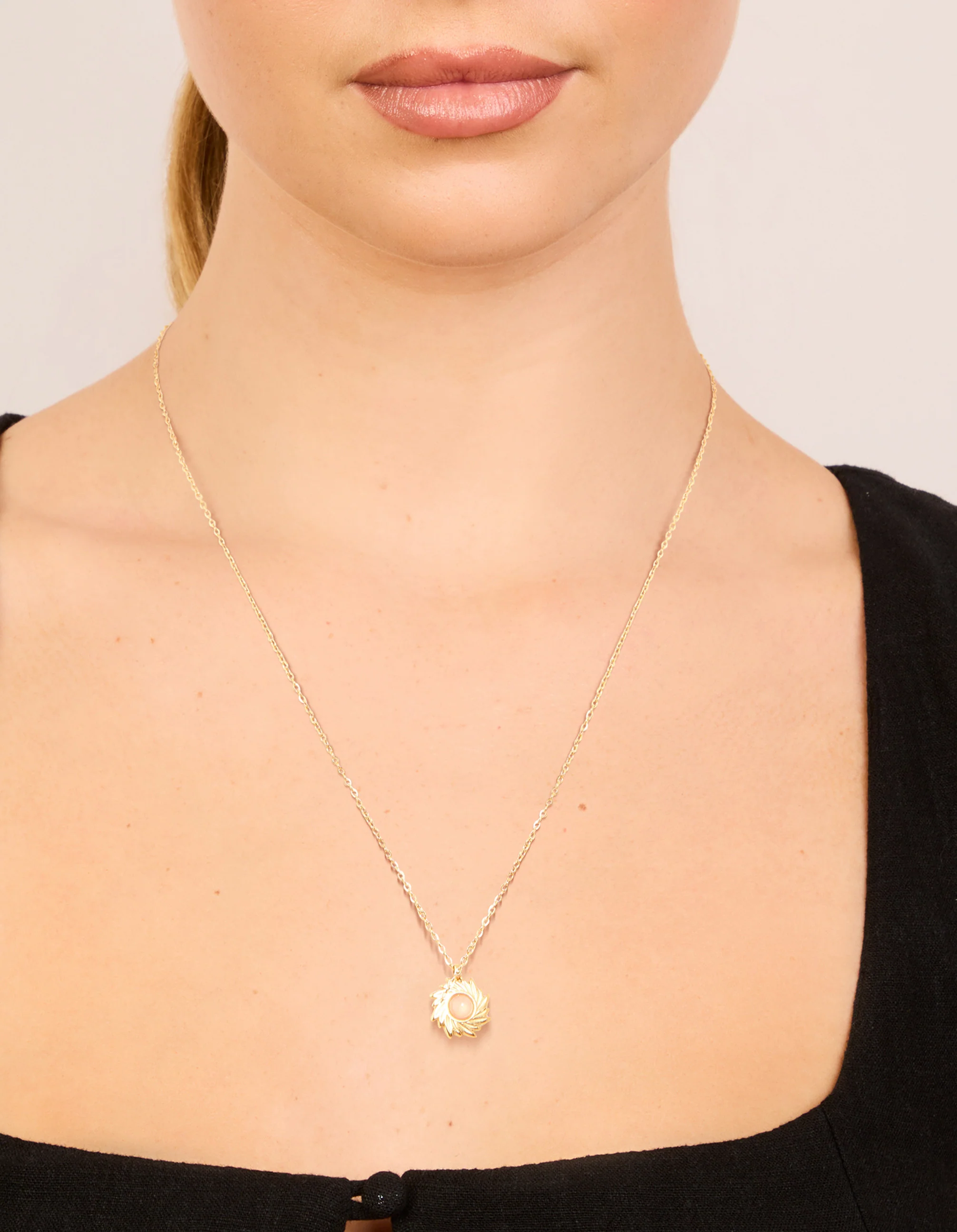 Waterproof Gold Plated Stainless Steel Pink Semi Precious Stone Sunray Necklace - Image 2