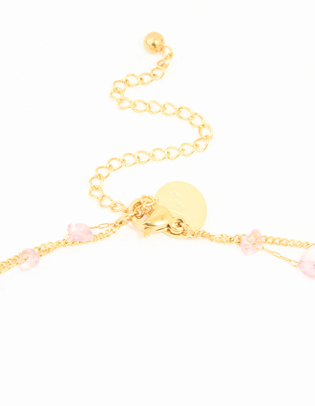 Waterproof Gold Plated Stainless Steel Pink Semiprecious Stone & Chain Layered Necklace - Image 3