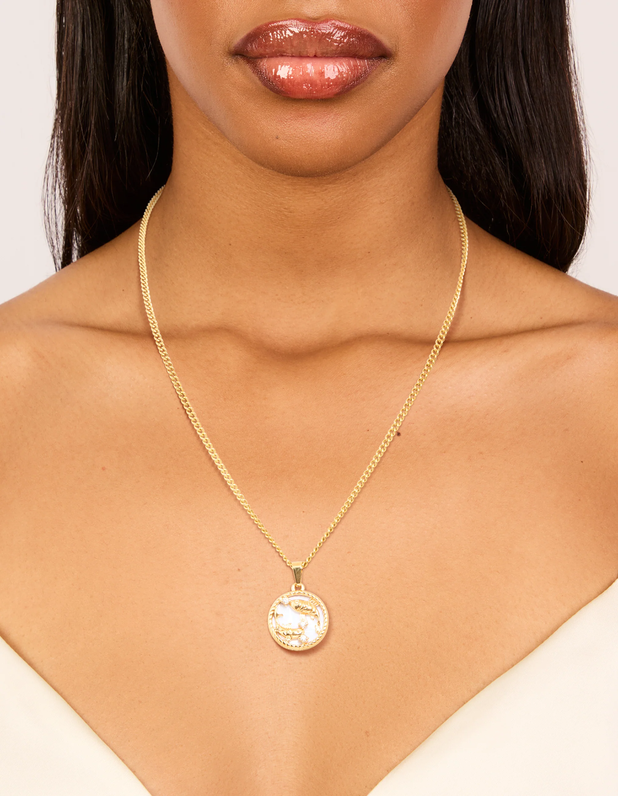 Waterproof Gold Plated Stainless Steel Pisces Circle Zodiac Sign Necklace - Image 2
