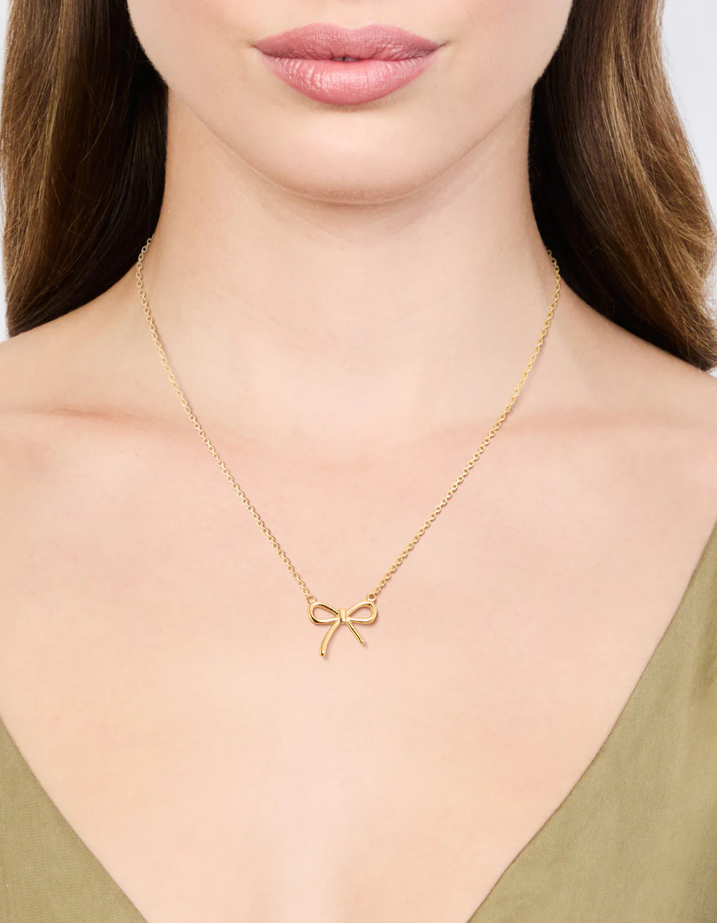 Waterproof Gold Plated Stainless Steel Plain Bow Necklace - Image 2