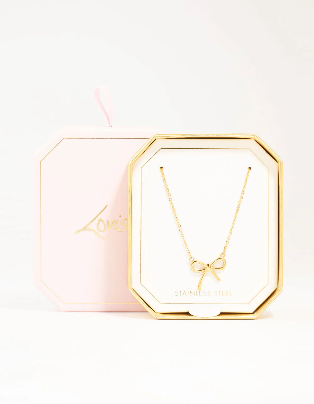 Waterproof Gold Plated Stainless Steel Plain Bow Necklace - Image 5