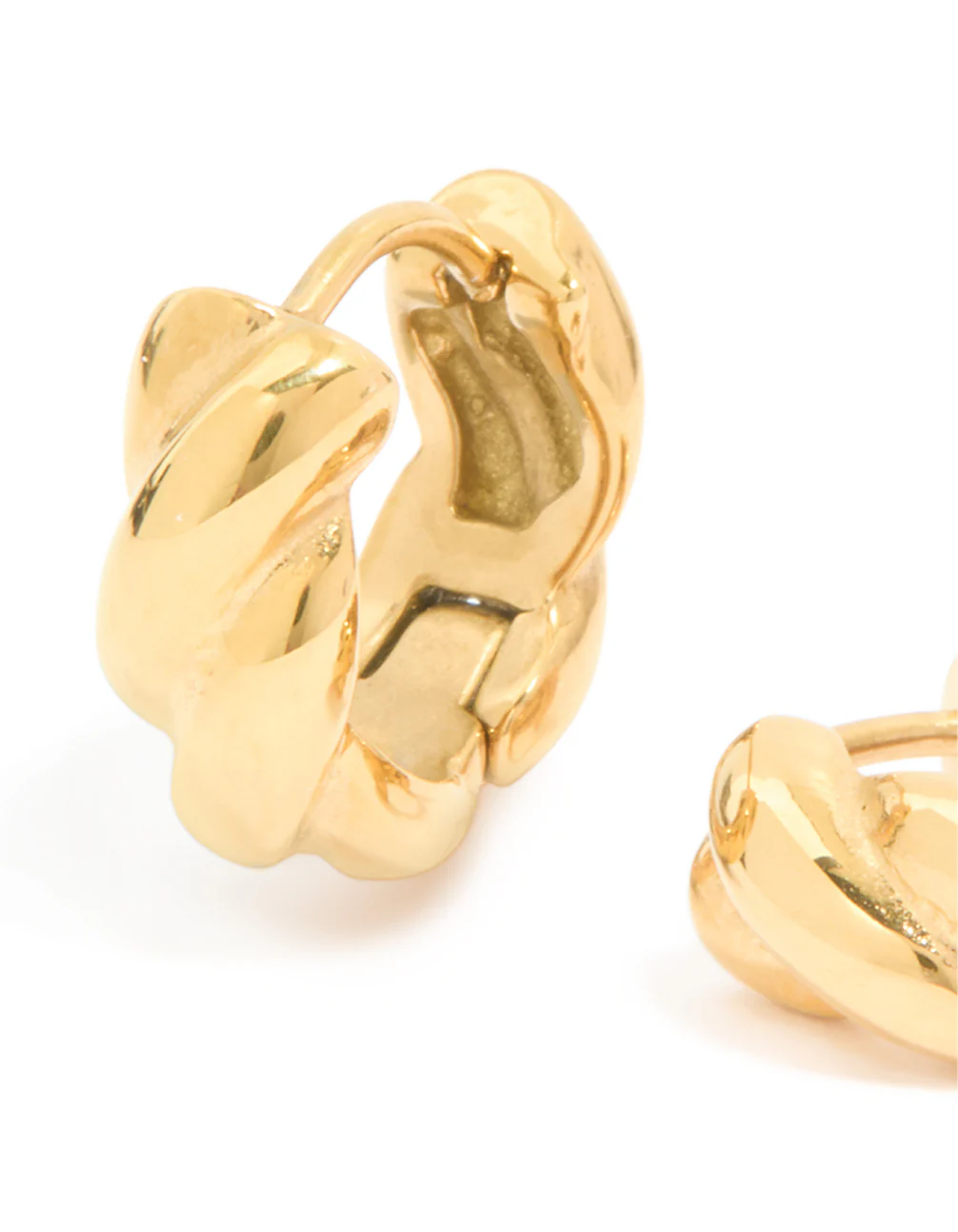 Waterproof Gold Plated Stainless Steel Plaited Detail Huggie Earrings - Image 2