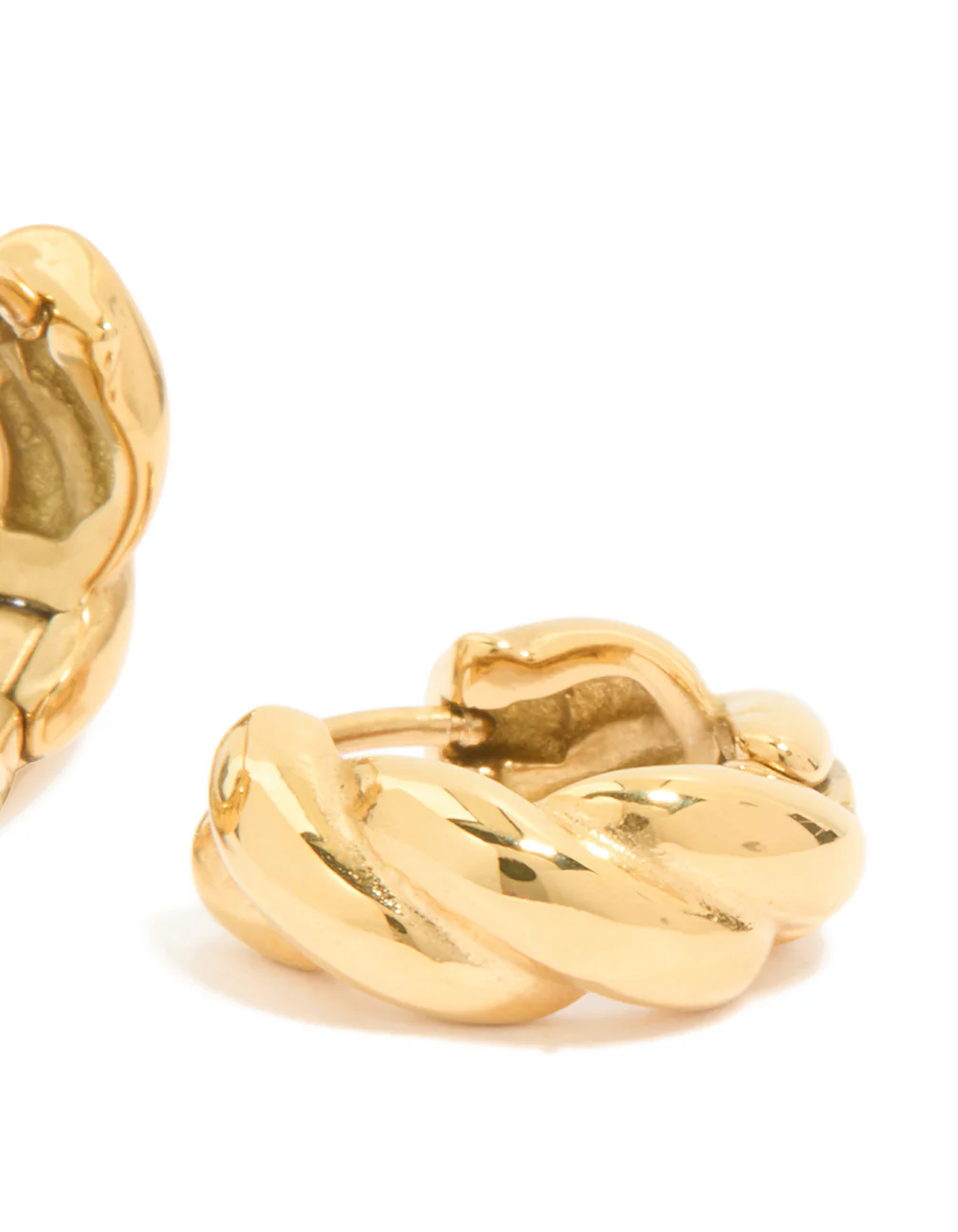 Waterproof Gold Plated Stainless Steel Plaited Detail Huggie Earrings - Image 3