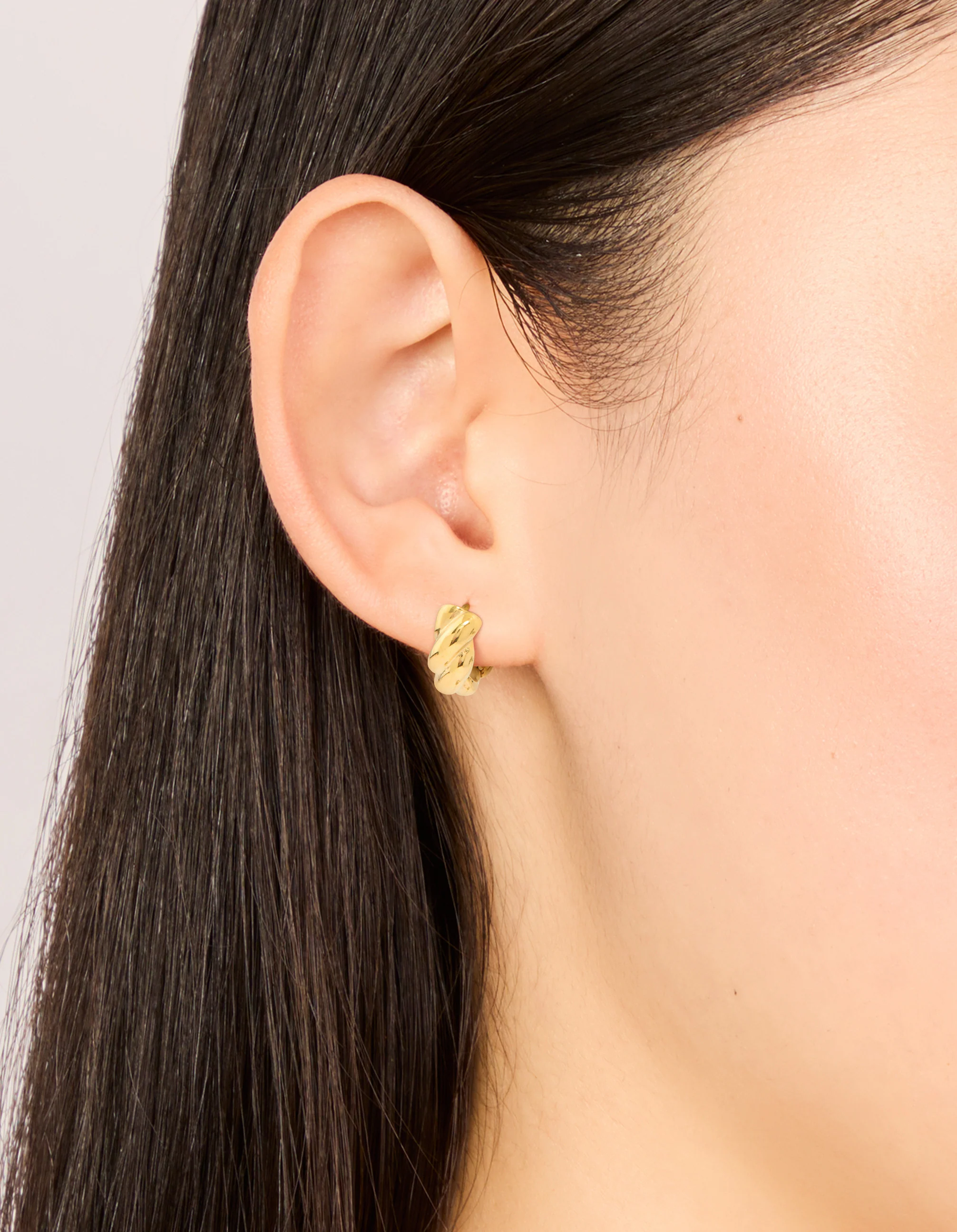 Waterproof Gold Plated Stainless Steel Plaited Detail Huggie Earrings - Image 4