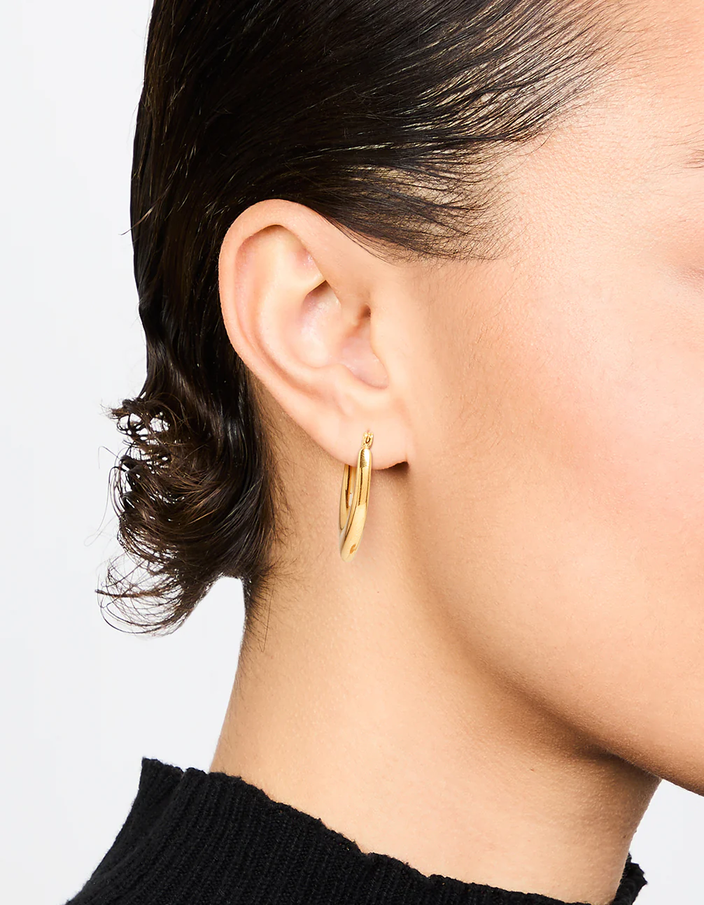 Waterproof Gold Plated Stainless Steel Pointed Puff Hoop Earrings - Image 2