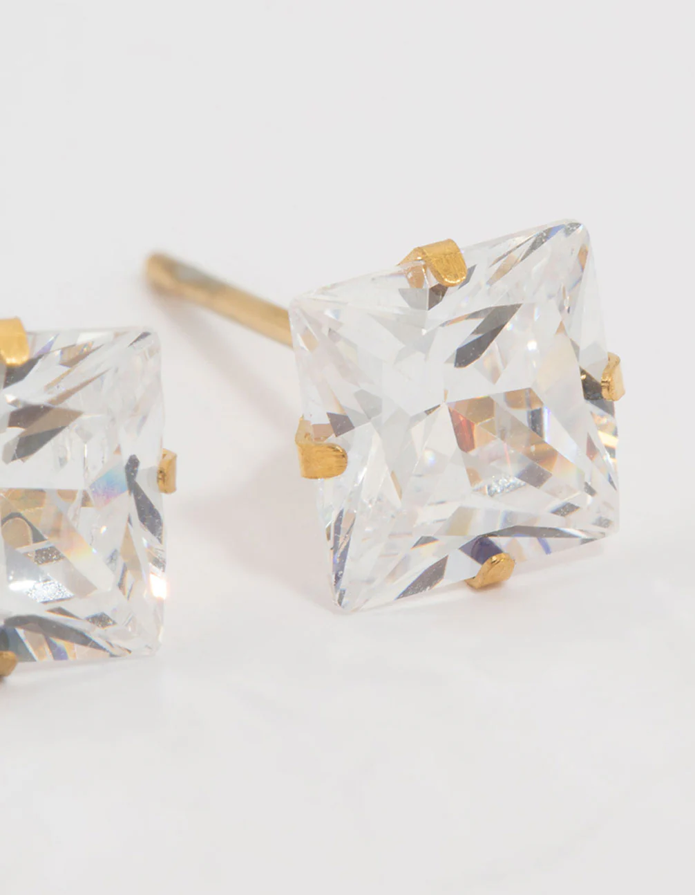 Waterproof Gold Plated Stainless Steel Princess Cut Cubic Zirconia Stud Earrings - Image 3