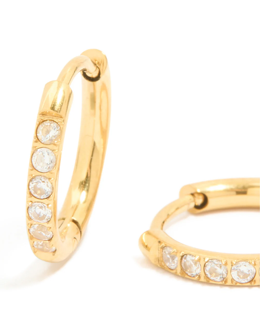 Waterproof Gold Plated Stainless Steel Prism Cubic Zirconia Prism Clicker Earrings - Image 4