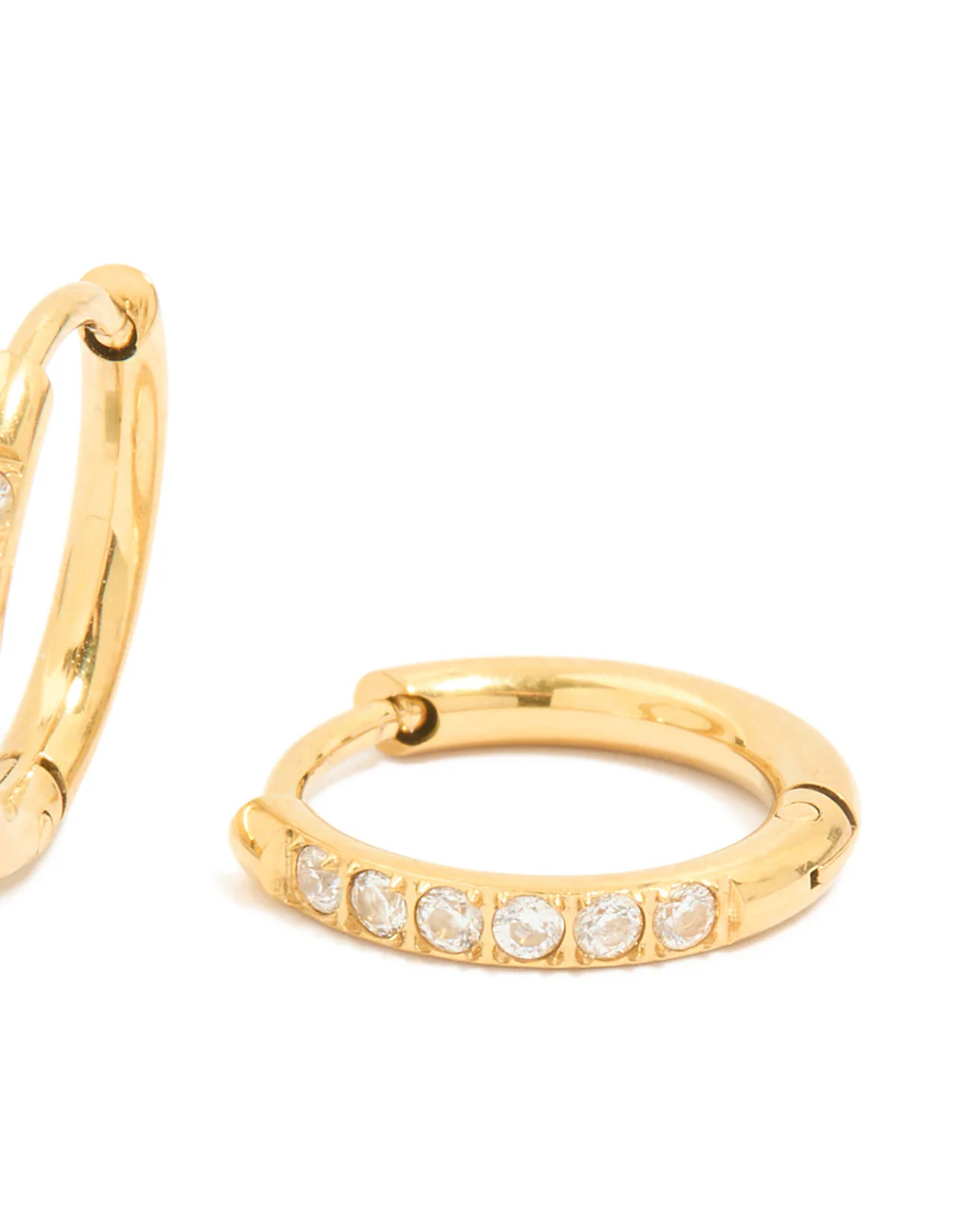 Waterproof Gold Plated Stainless Steel Prism Cubic Zirconia Prism Clicker Earrings - Image 5