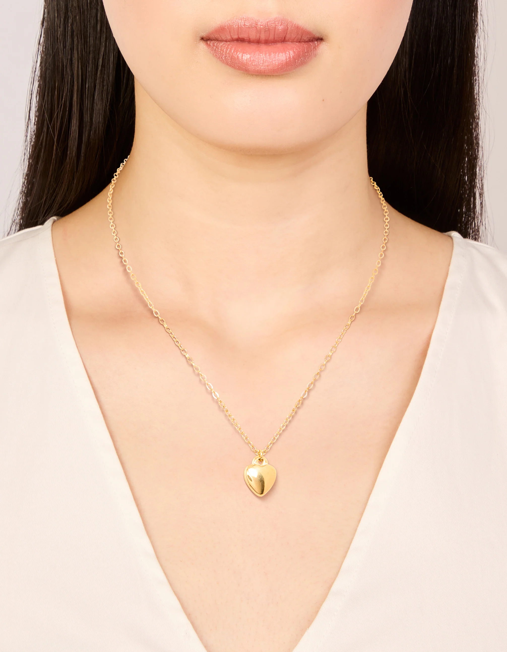 Waterproof Gold Plated Stainless Steel Puffy Heart Pendant Necklace - Image 4