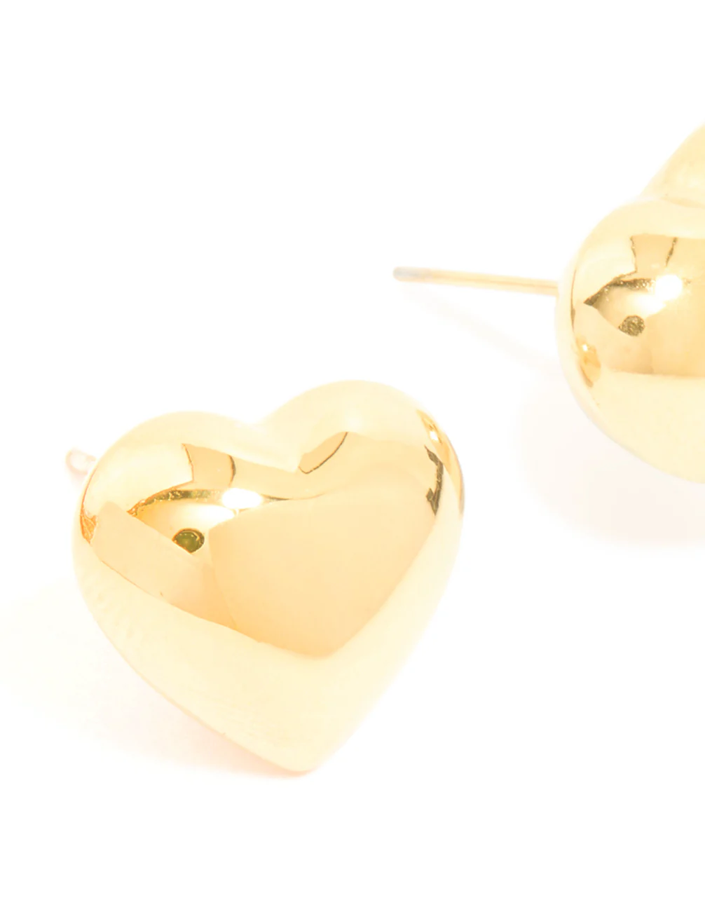 Waterproof Gold Plated Stainless Steel Puffy Heart Stud Earrings - Image 4