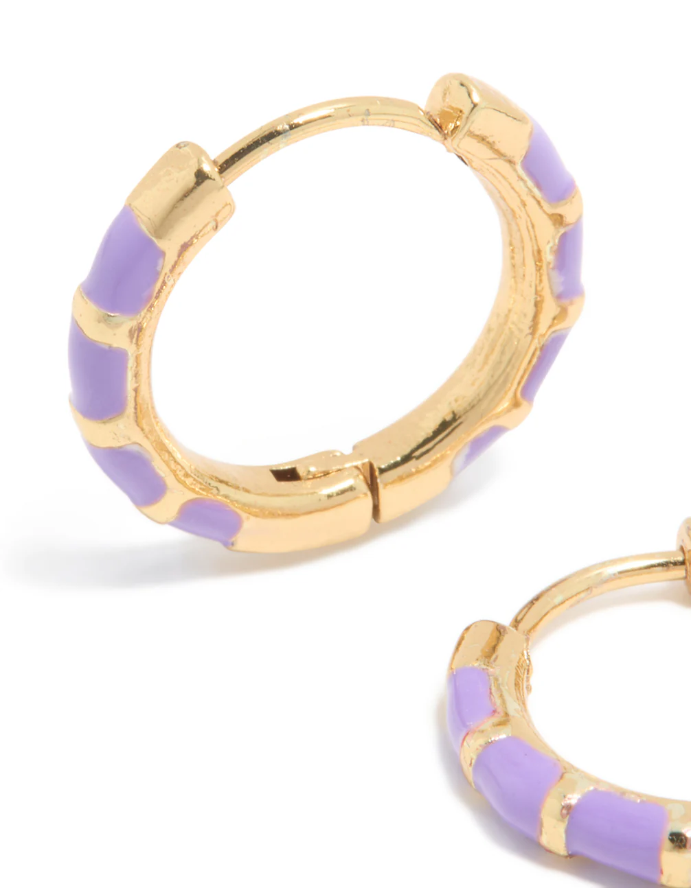 Waterproof Gold Plated Stainless Steel Purple Enamel Bamboo Huggie Earrings - Image 4