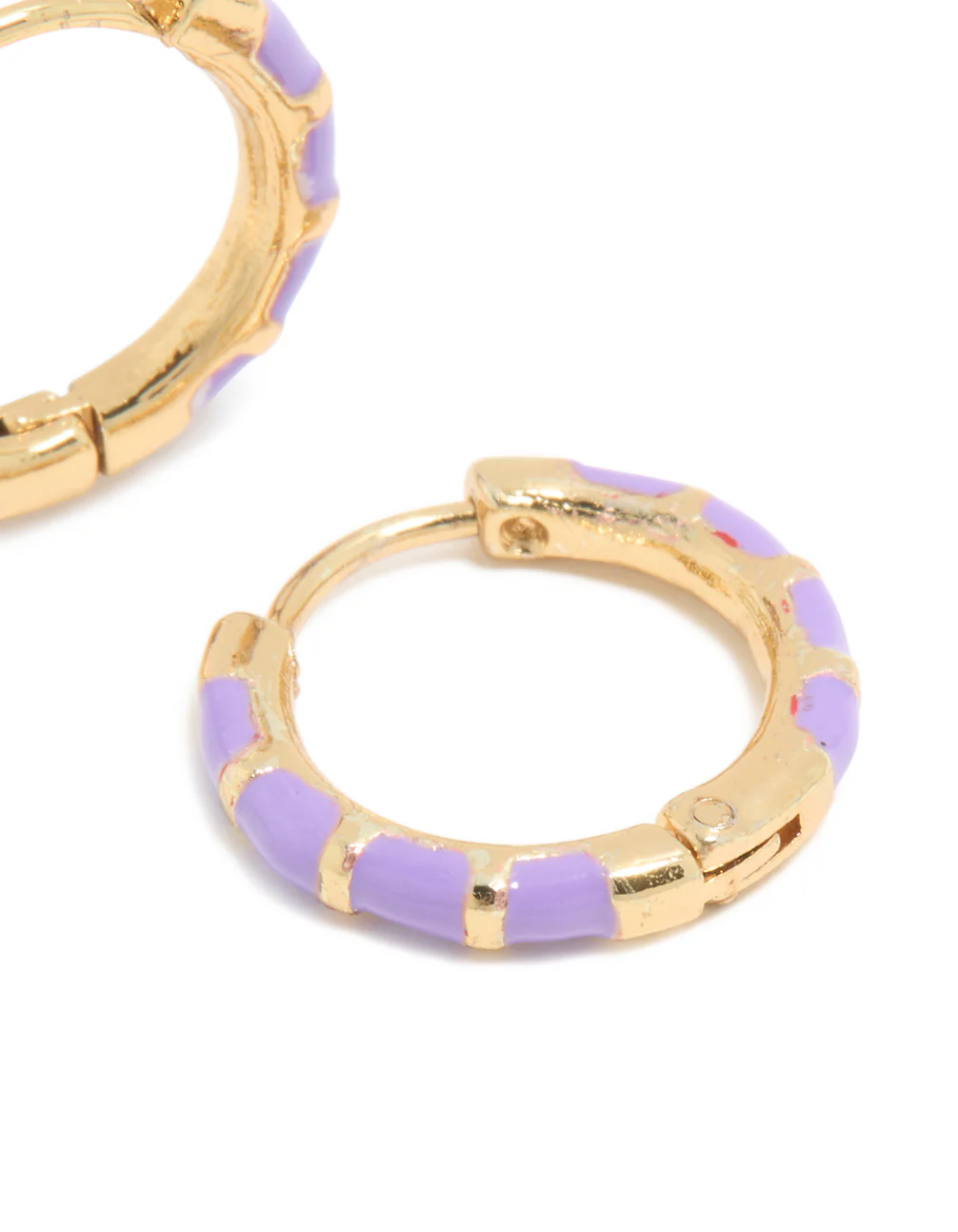 Waterproof Gold Plated Stainless Steel Purple Enamel Bamboo Huggie Earrings - Image 5