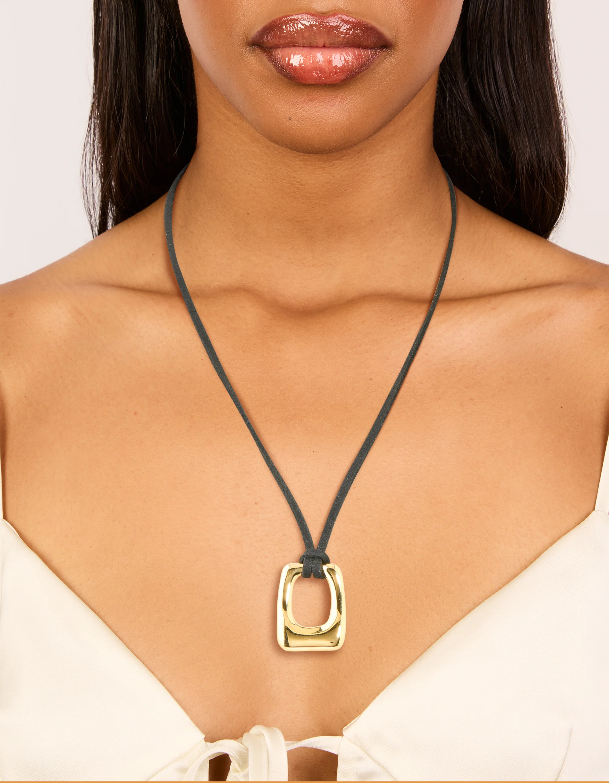 Waterproof Gold Plated Stainless Steel Rectangle Pendant Cord Necklace - Image 2