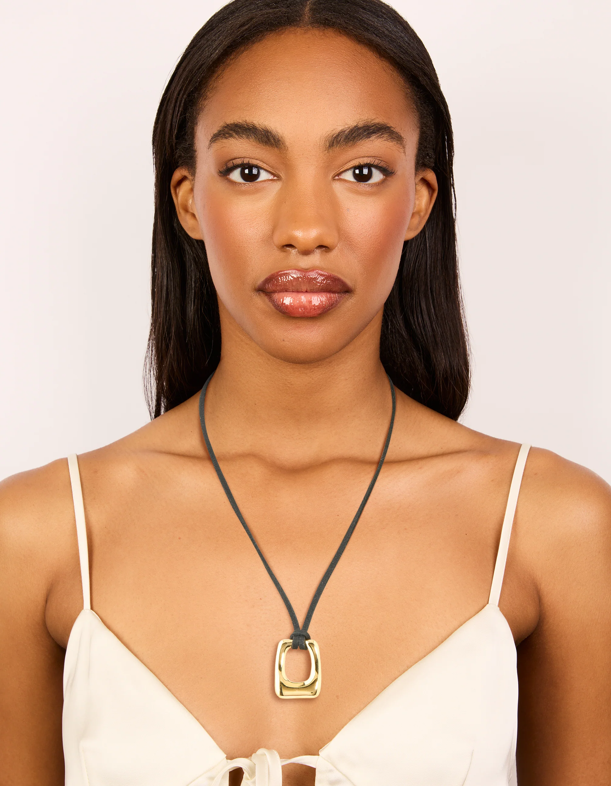 Waterproof Gold Plated Stainless Steel Rectangle Pendant Cord Necklace - Image 3