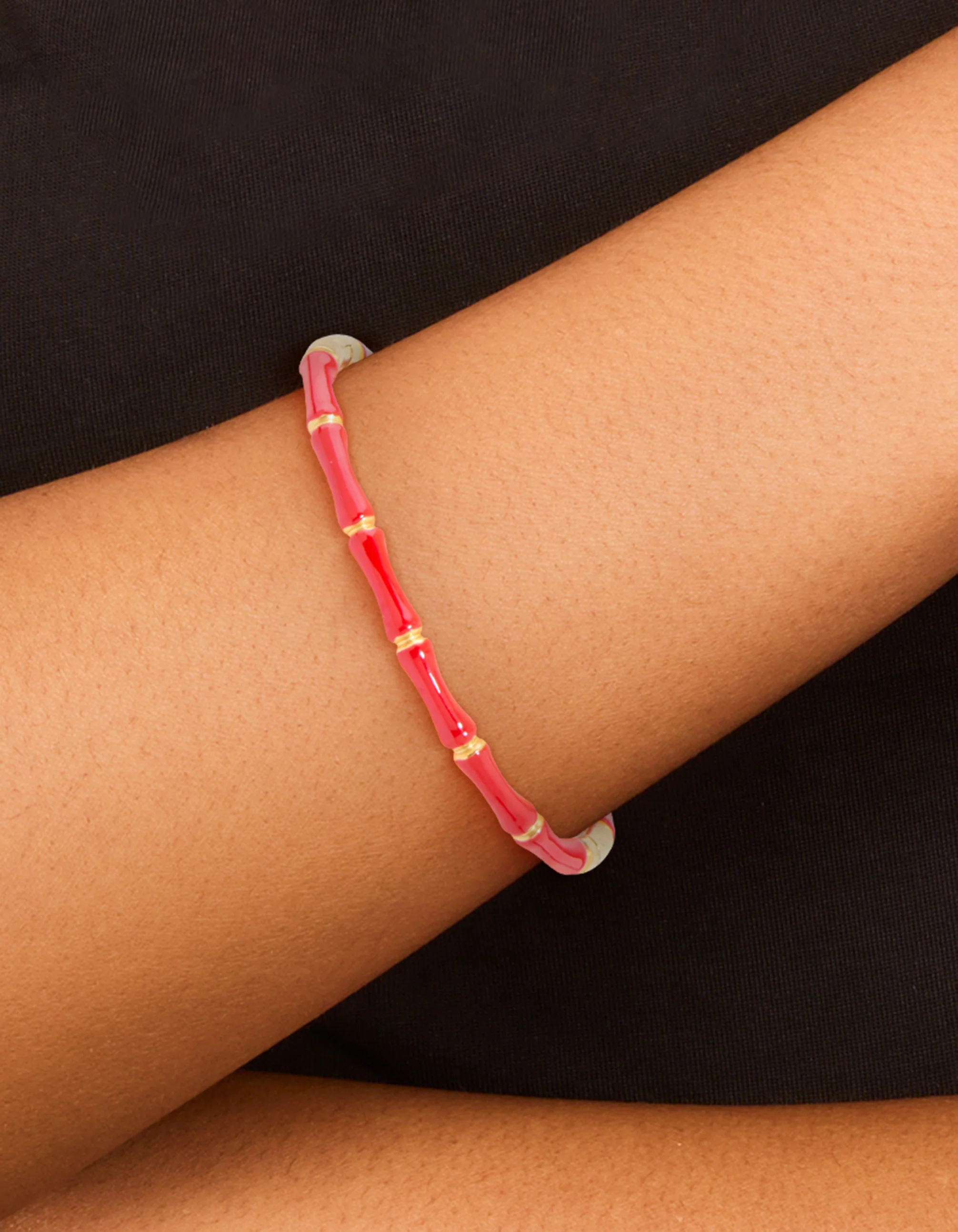 Waterproof Gold Plated Stainless Steel Red Bamboo Bangle - Image 3