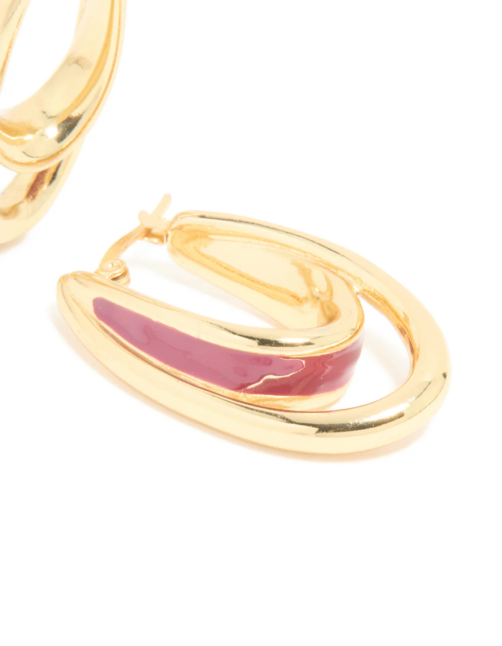 Waterproof Gold Plated Stainless Steel & Red Enamel Double Illusion Hoop Earrings - Image 5