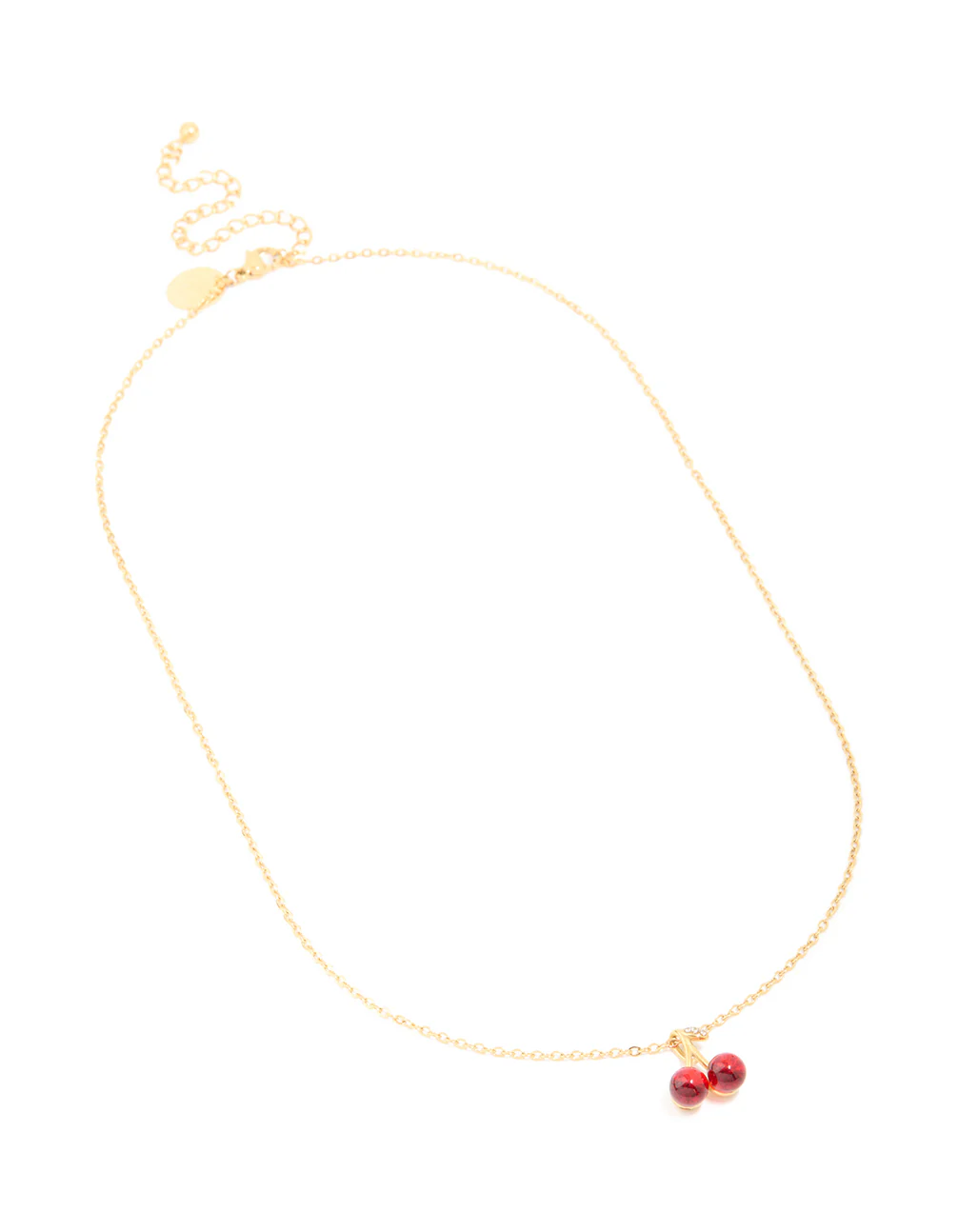 Waterproof Gold Plated Stainless Steel Red Glass Cherry Necklace - Image 2