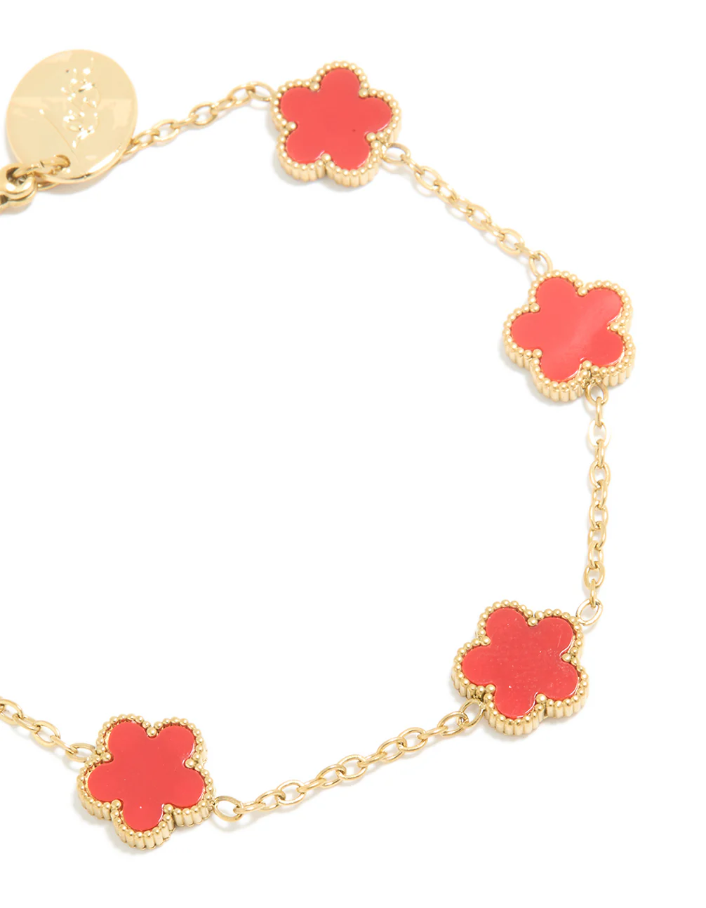 Waterproof Gold Plated Stainless Steel Red Shell Petal Flower Charm Bracelet - Image 4