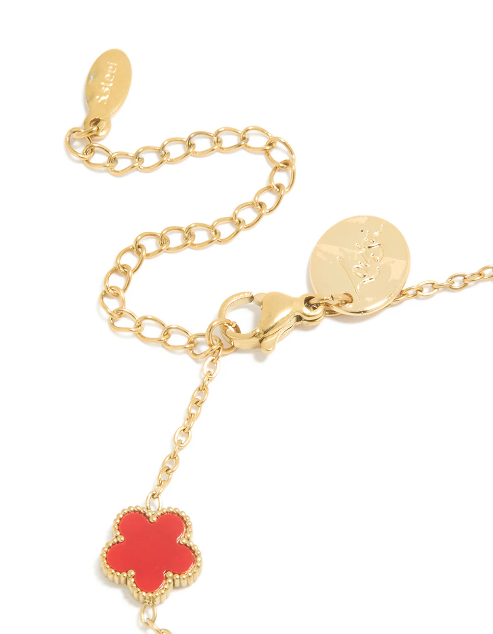 Waterproof Gold Plated Stainless Steel Red Shell Petal Flower Charm Bracelet - Image 5