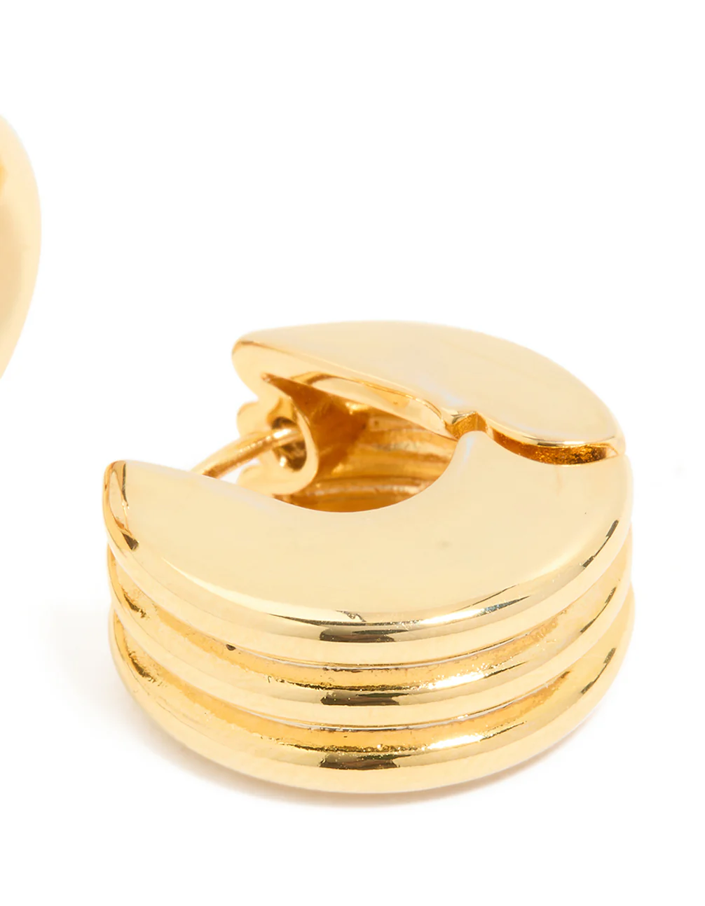 Waterproof Gold Plated Stainless Steel Ribbed Circle Hinged Earrings - Image 5