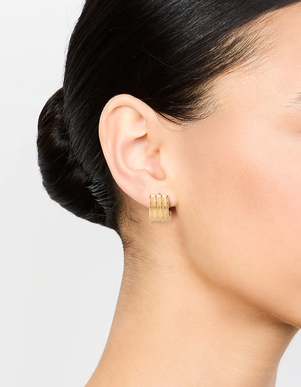 Waterproof Gold Plated Stainless Steel Ribbed Huggie Earrings - Image 2
