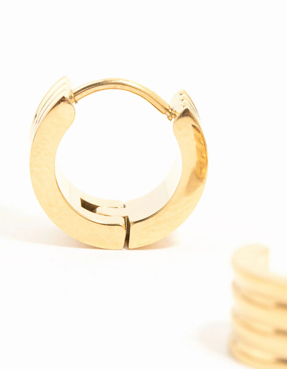 Waterproof Gold Plated Stainless Steel Ribbed Huggie Earrings - Image 4