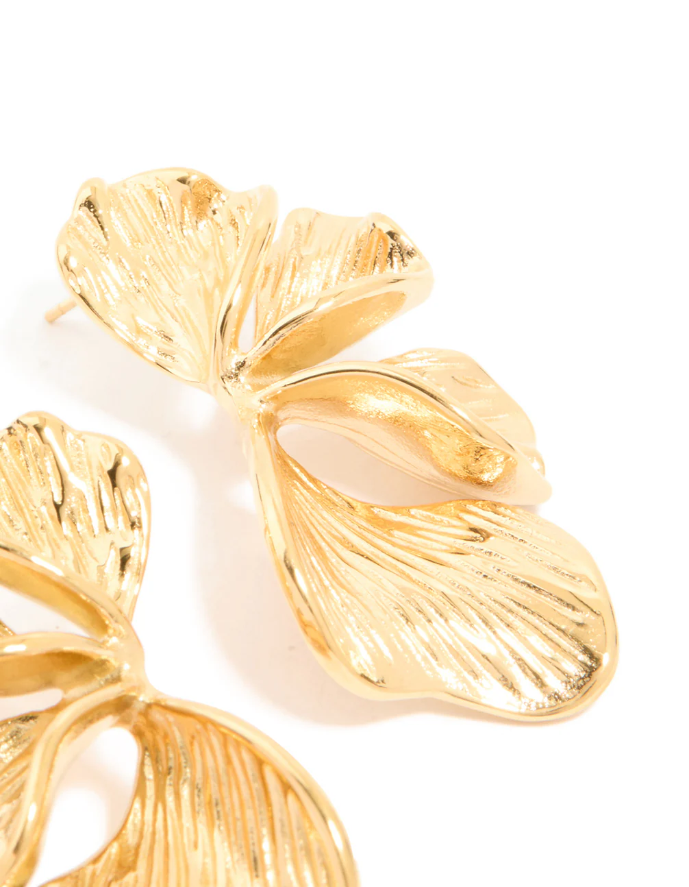 Waterproof Gold Plated Stainless Steel Ribbed Petal Stud Earrings - Image 3