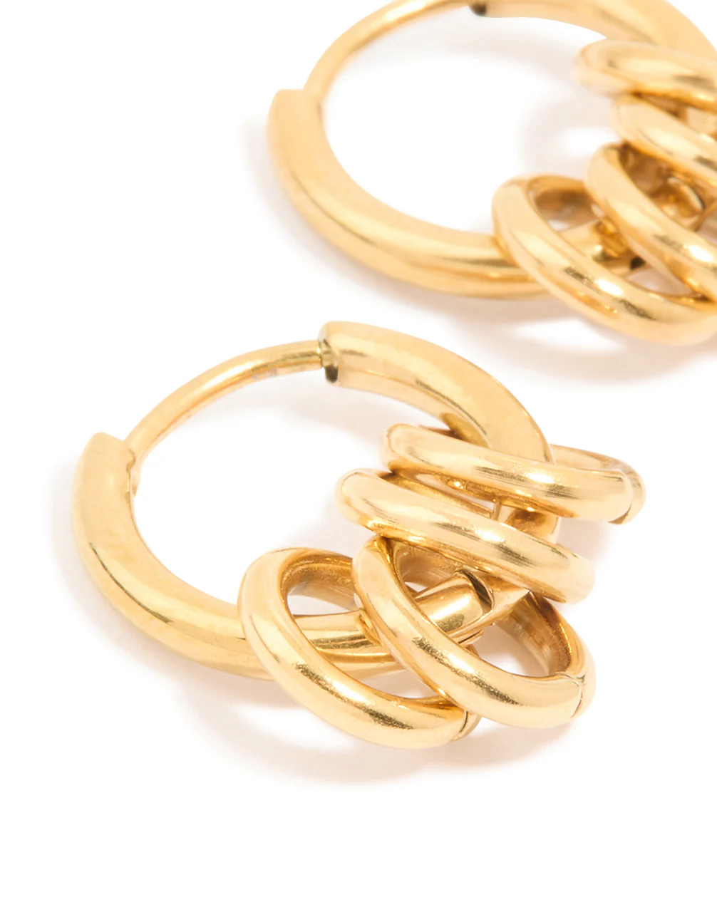 Waterproof Gold Plated Stainless Steel Rondell Link Detail Huggie Earrings - Image 4