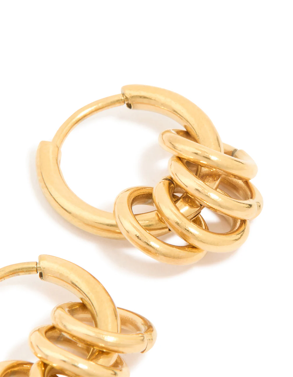 Waterproof Gold Plated Stainless Steel Rondell Link Detail Huggie Earrings - Image 5