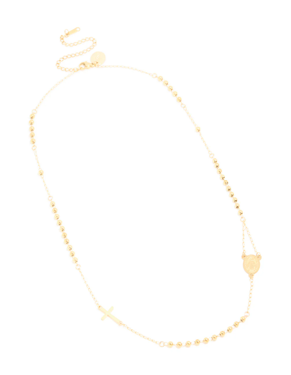 Waterproof Gold Plated Stainless Steel Rosary Cross Necklace - Image 2
