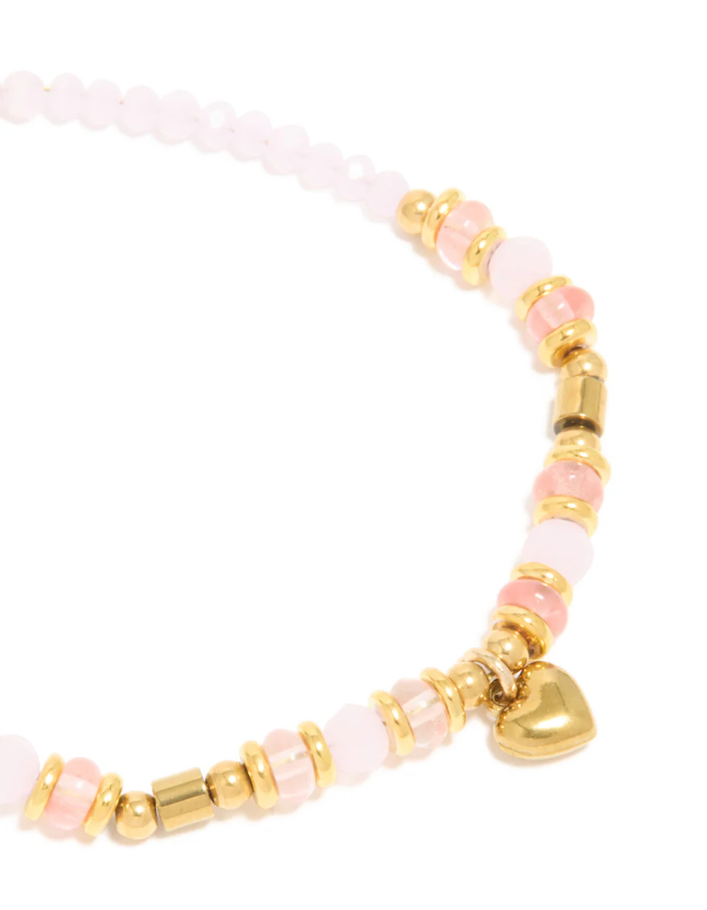 Waterproof Gold Plated Stainless Steel Rose Quartz Semi Precious Mini Heart Bracelet - Image 4