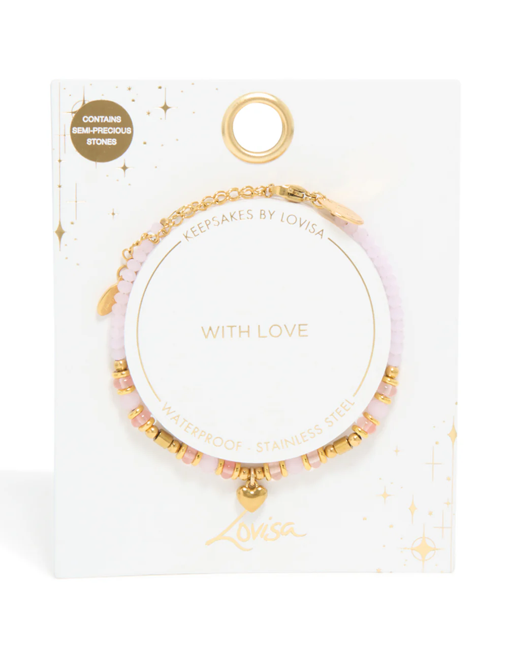Waterproof Gold Plated Stainless Steel Rose Quartz Semi Precious Mini Heart Bracelet - Image 5