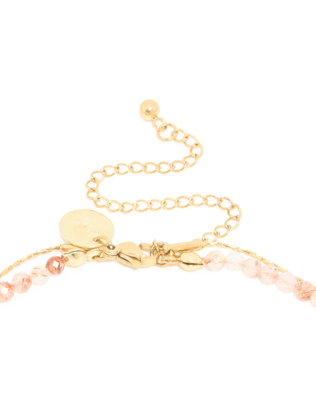 Waterproof Gold Plated Stainless Steel Rose Quartz Semi Precious Stone & Celestial Layered Necklace - Image 3