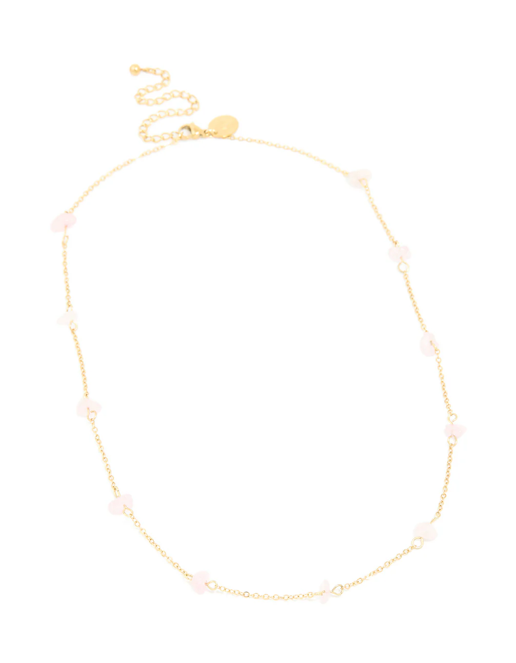 Waterproof Gold Plated Stainless Steel Rose Quartz Semi Precious Stone Chip Necklace - Image 4