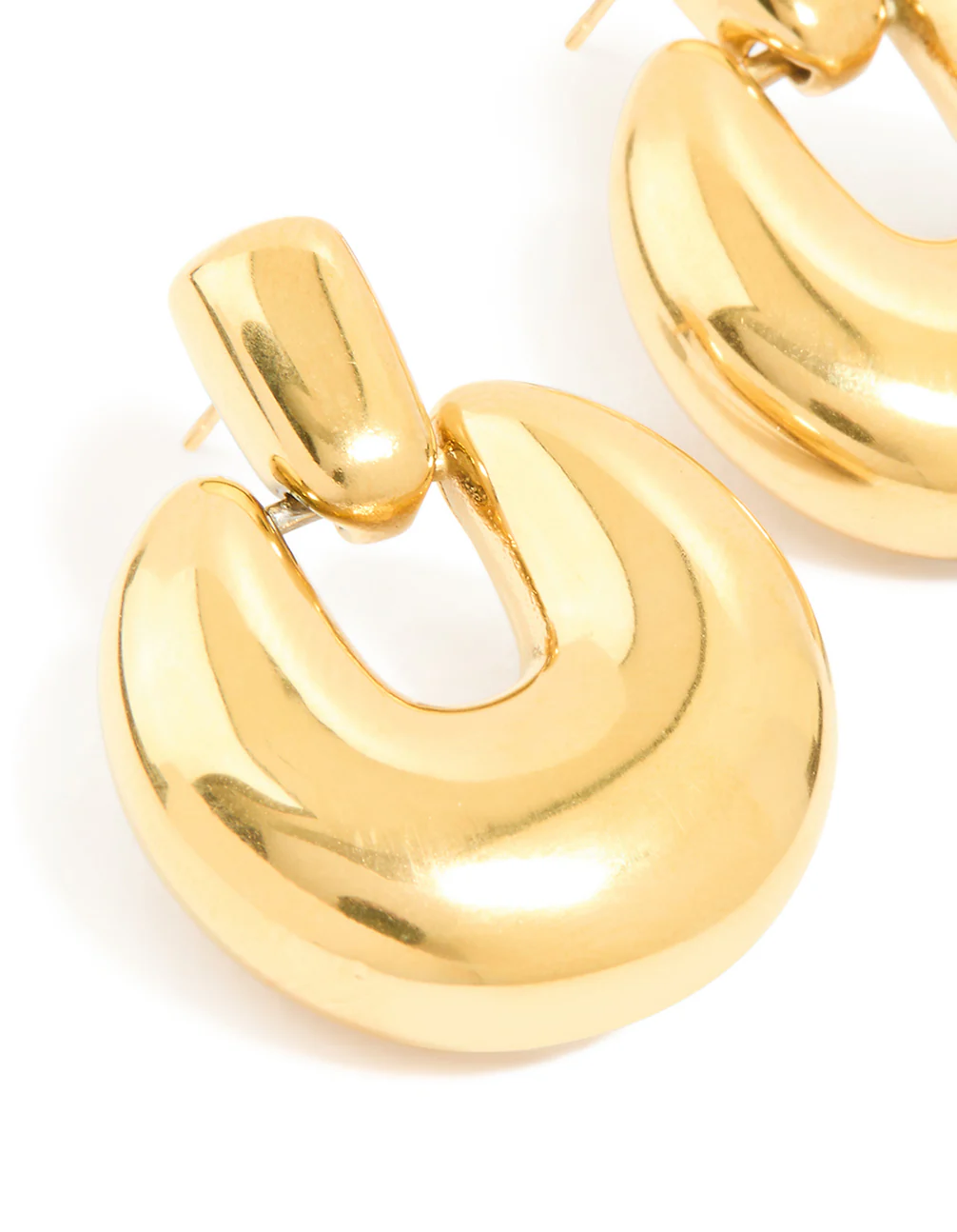 Waterproof Gold Plated Stainless Steel Round Doorknocker Earrings - Image 4