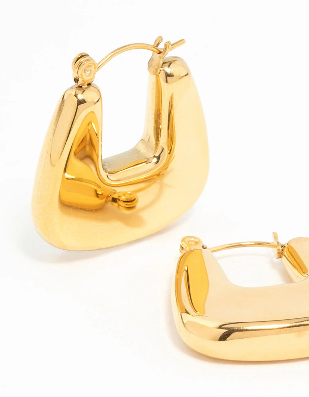 Waterproof Gold Plated Stainless Steel Rounded Square Hoop Earrings - Image 4