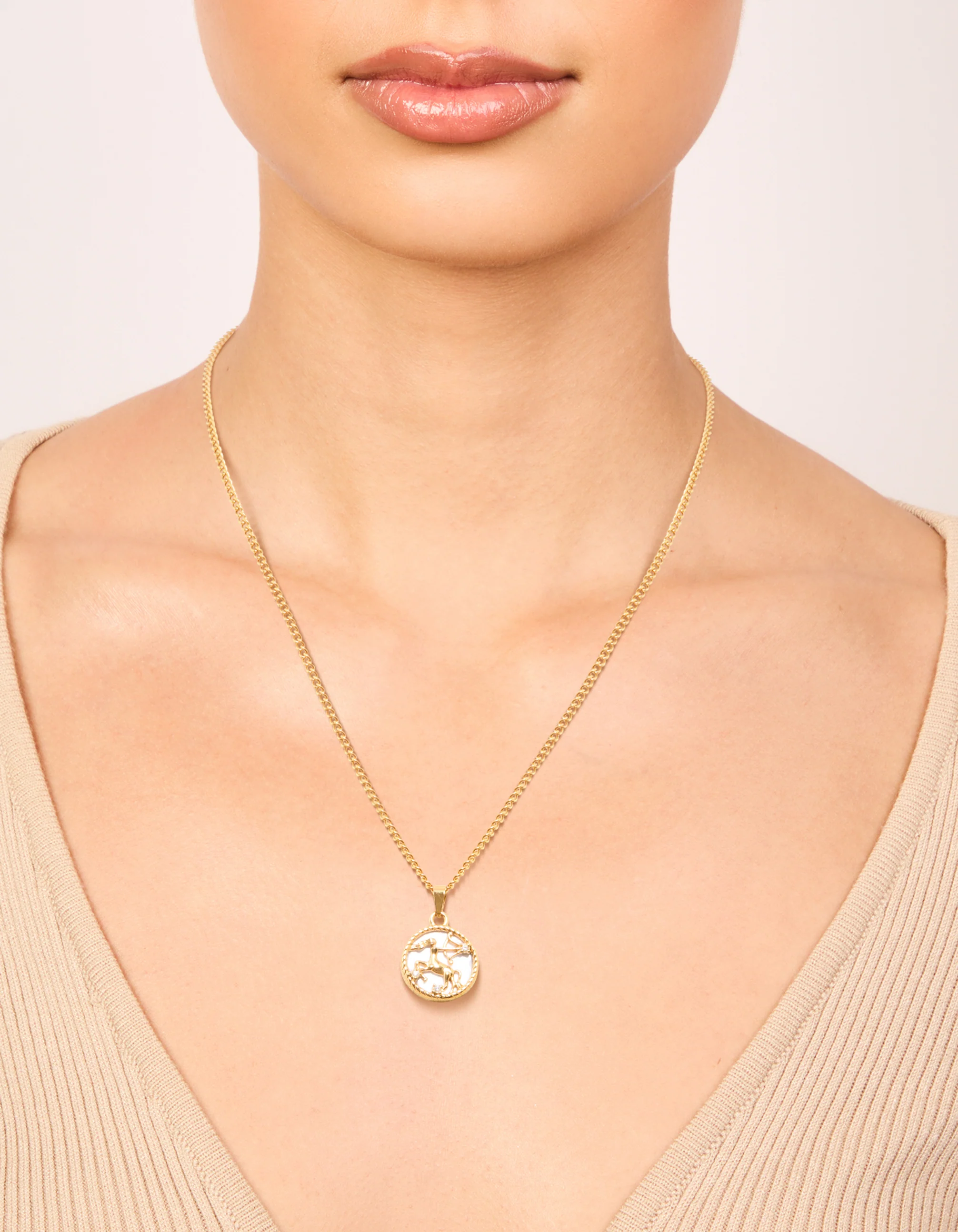 Waterproof Gold Plated Stainless Steel Sagittarius Circle  Zodiac Sign Necklace - Image 2