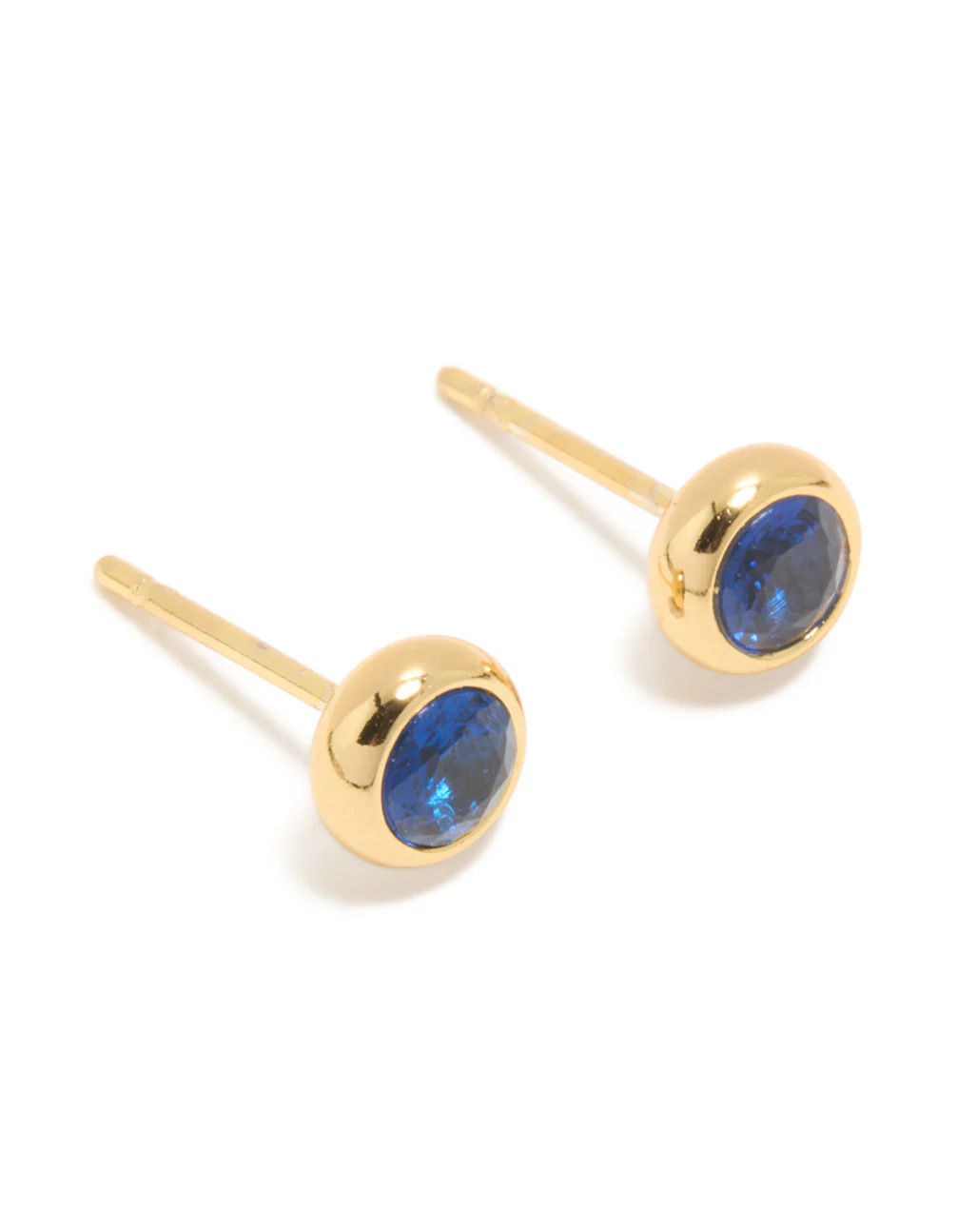 Waterproof Gold Plated Stainless Steel Sapphire Cubic Zirconia September Birthstone Bezel Set Stud Earrings - Image 2