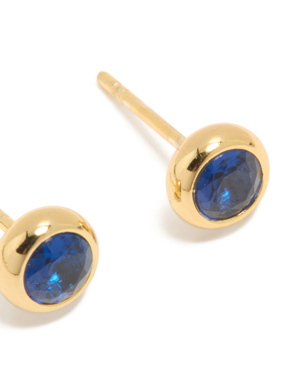 Waterproof Gold Plated Stainless Steel Sapphire Cubic Zirconia September Birthstone Bezel Set Stud Earrings - Image 5