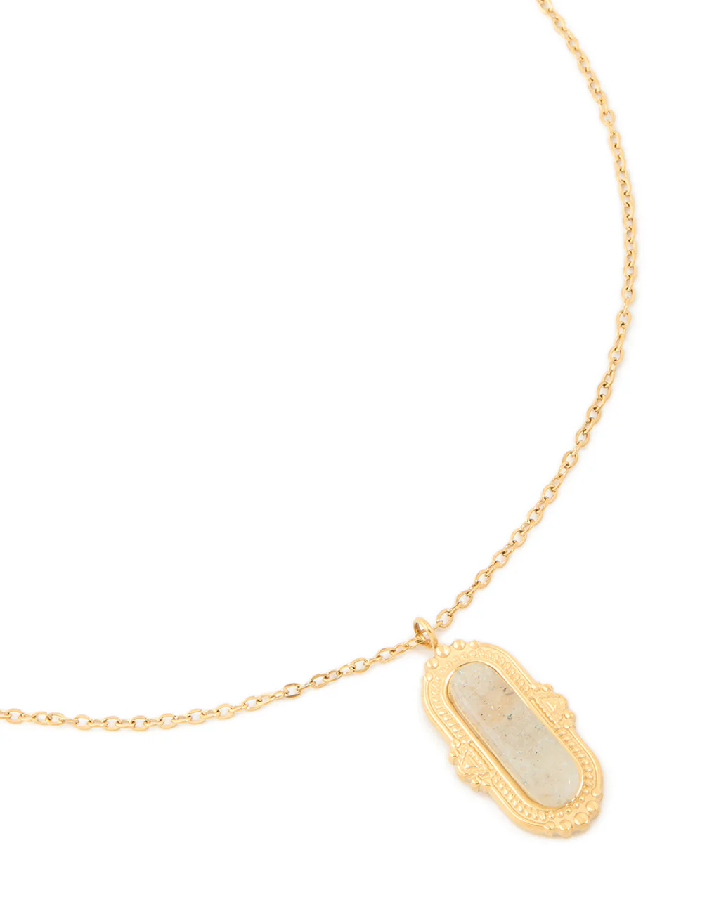 Waterproof Gold Plated Stainless Steel Semi Precious Stone Rectangle Boho Necklace - Image 2