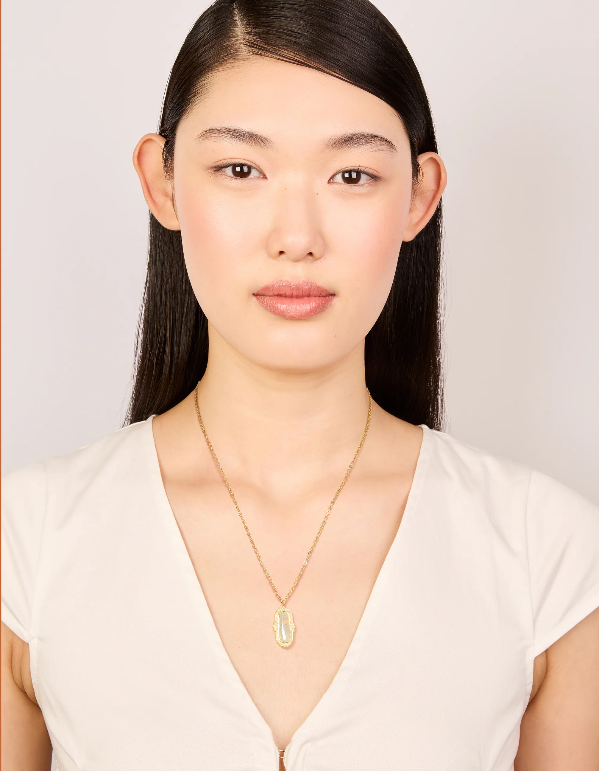 Waterproof Gold Plated Stainless Steel Semi Precious Stone Rectangle Boho Necklace - Image 3
