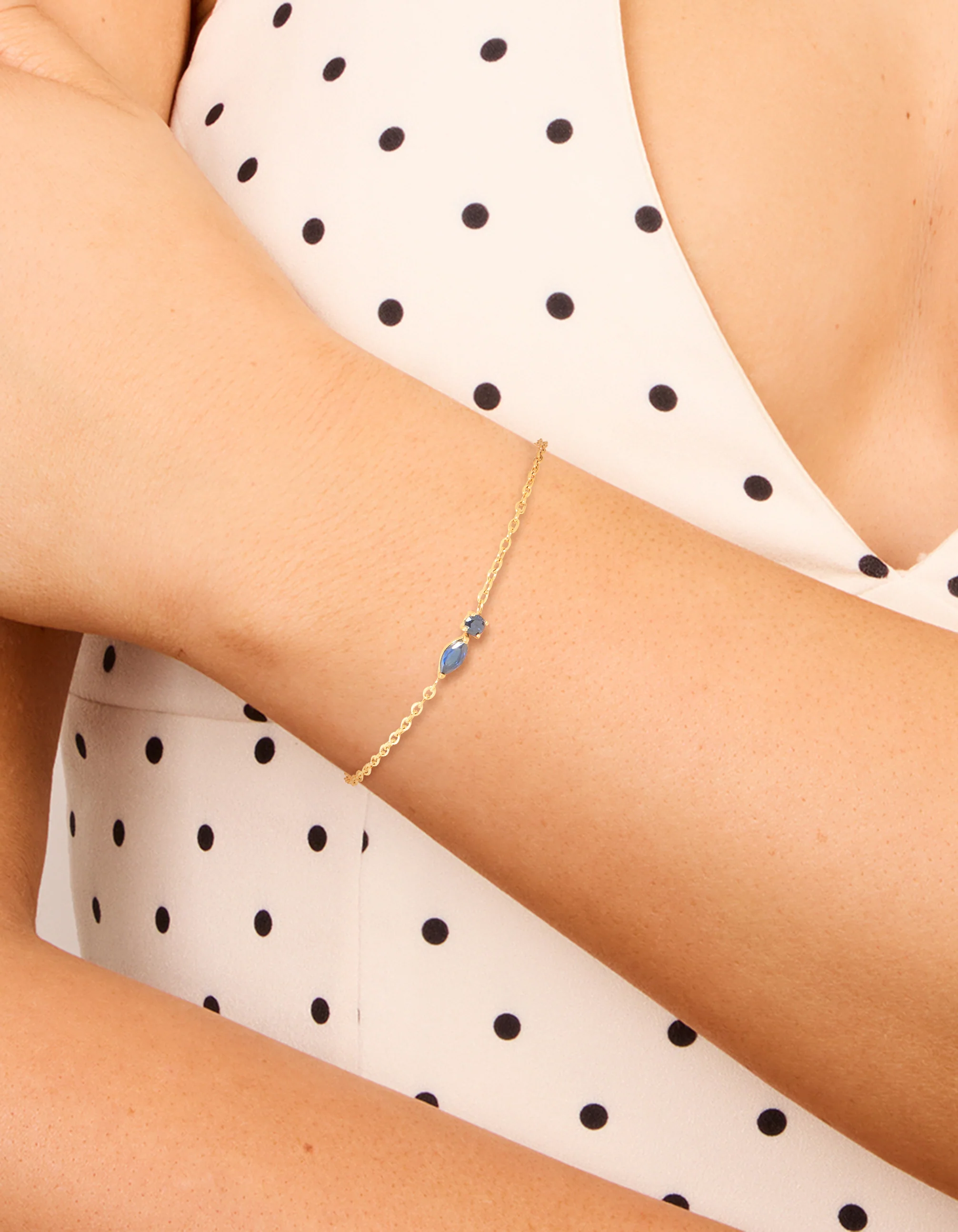 Waterproof Gold Plated Stainless Steel September Blue Cubic Zirconia Birthstone Bracelet - Image 2