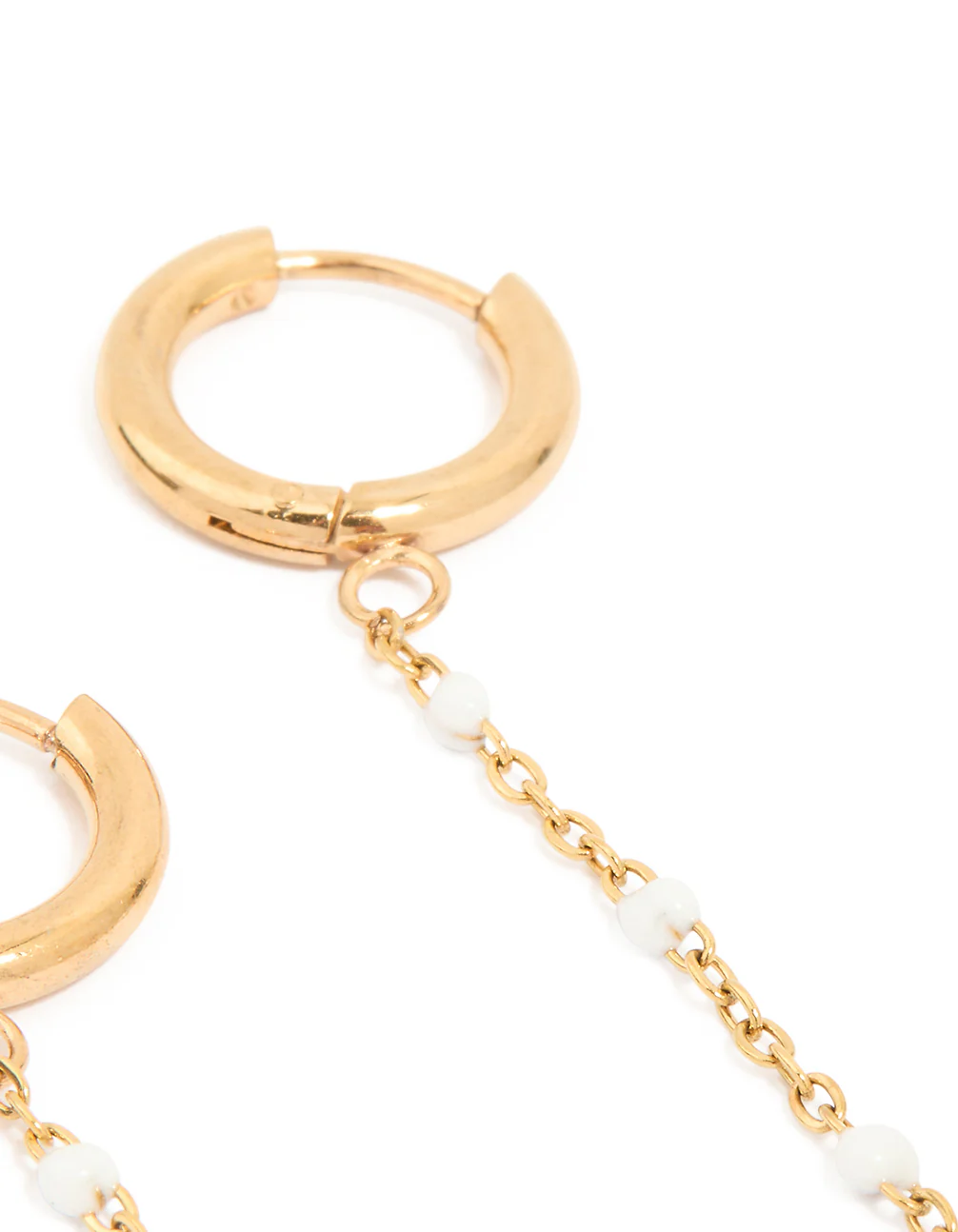 Waterproof Gold Plated Stainless Steel Single Pearl Chain Huggie Earrings - Image 4