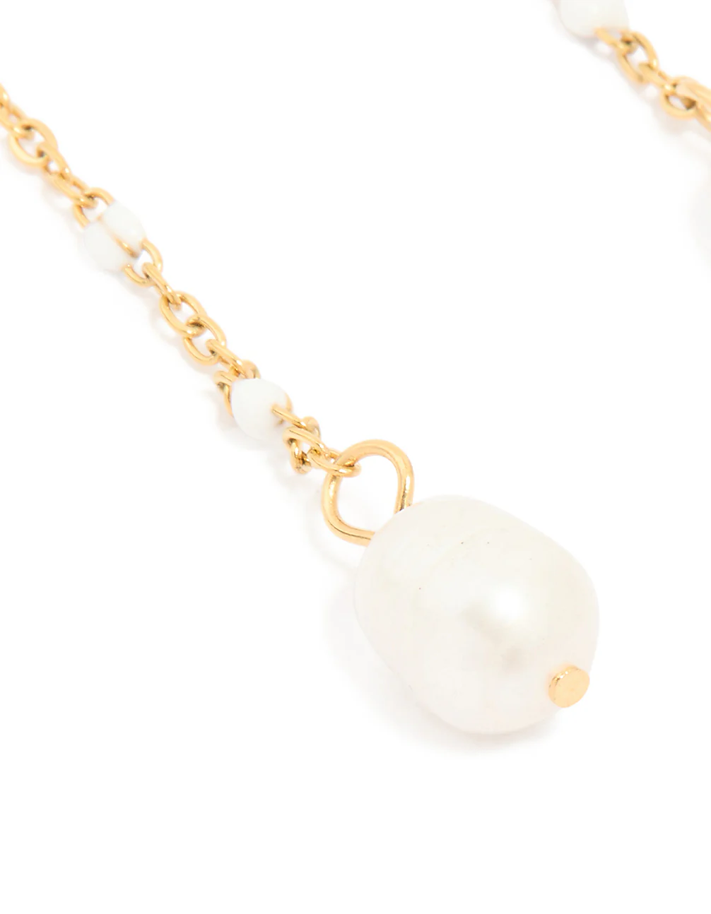 Waterproof Gold Plated Stainless Steel Single Pearl Chain Huggie Earrings - Image 5
