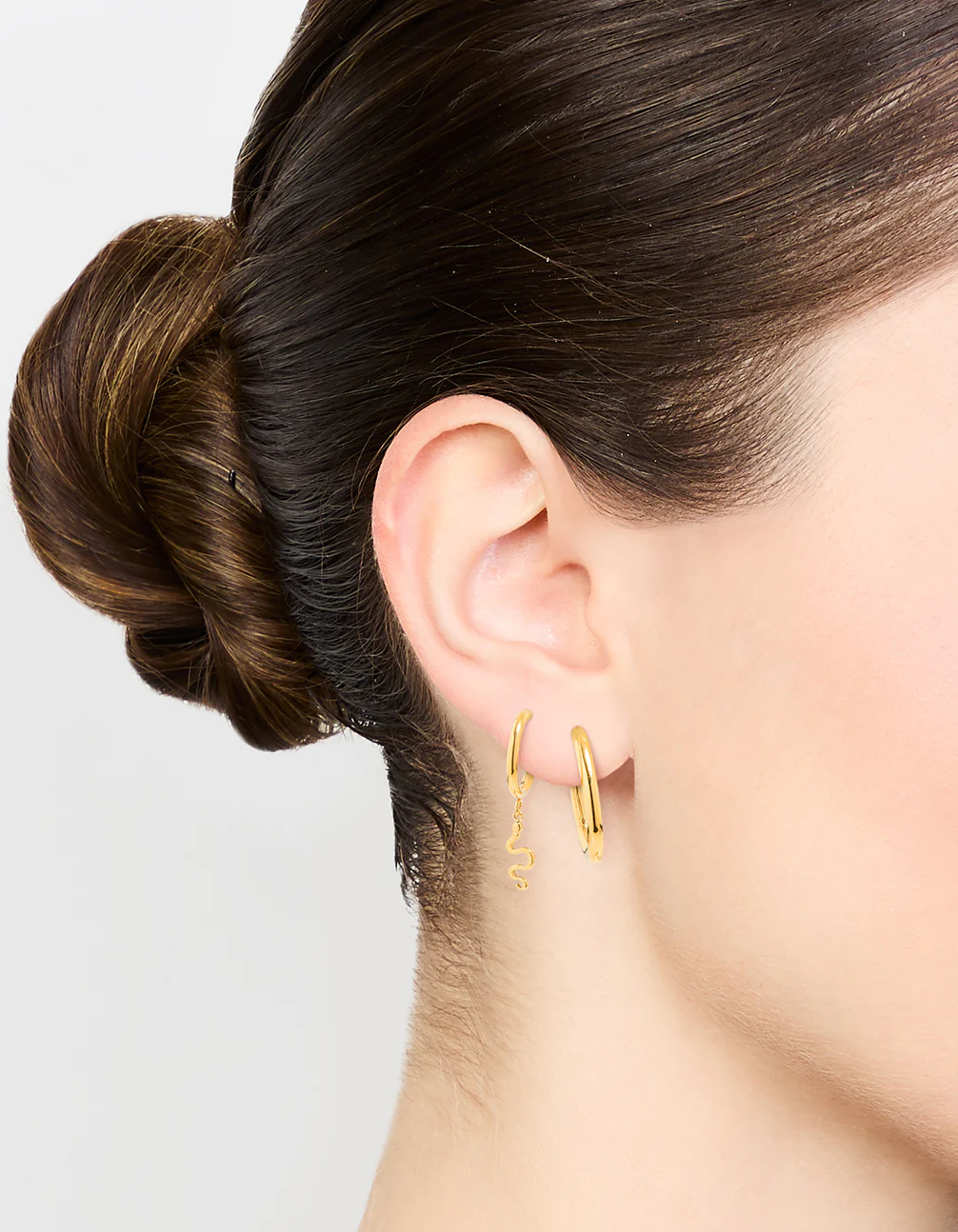 Waterproof Gold Plated Stainless Steel Sleek & Snake Charm Hoop Earrings 2-Pack - Image 2