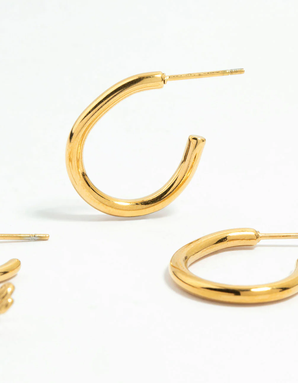 Waterproof Gold Plated Stainless Steel Sleek & Snake Charm Hoop Earrings 2-Pack - Image 5