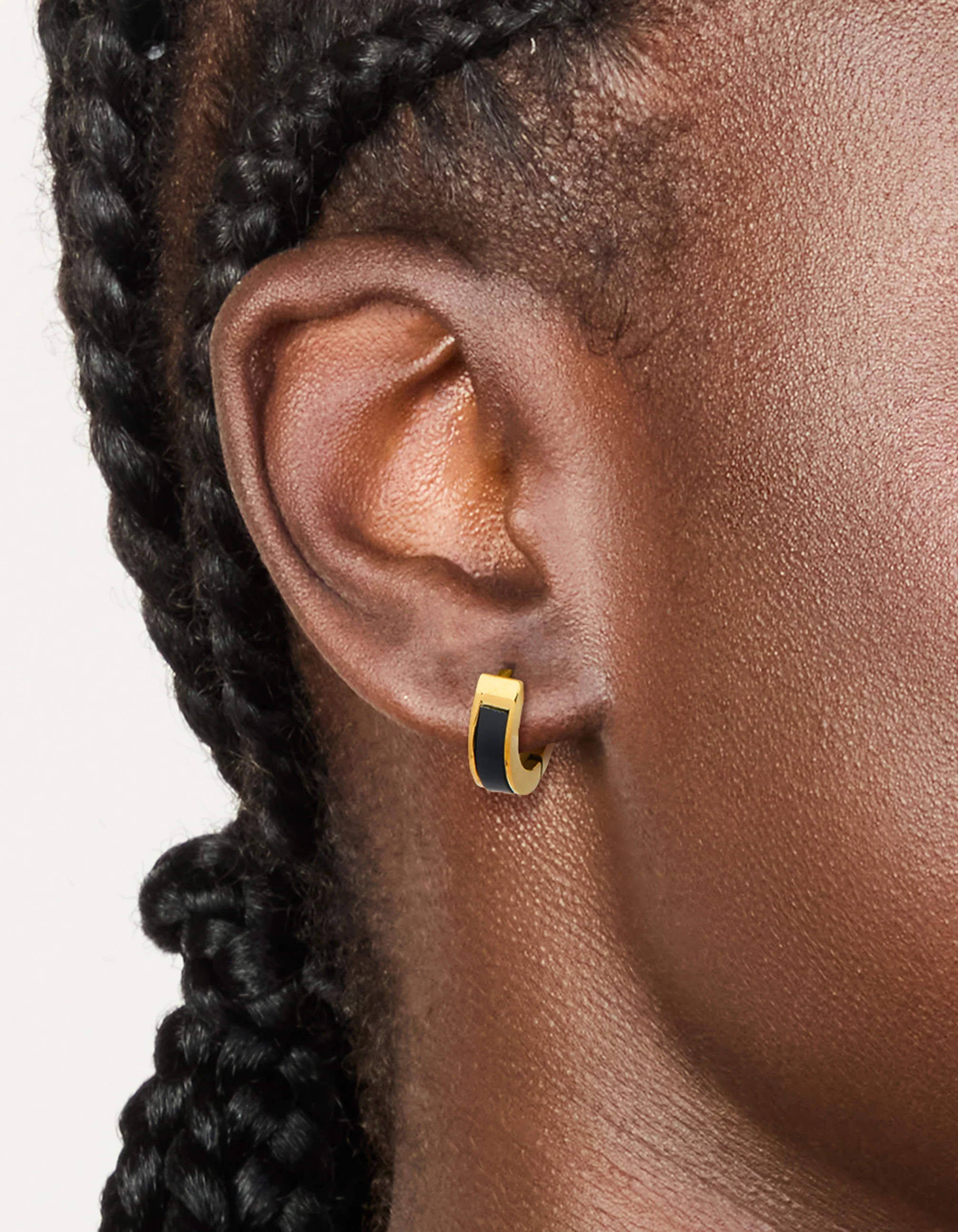 Waterproof Gold Plated Stainless Steel Small Black Enamel Inlay Huggie Earrings - Image 2