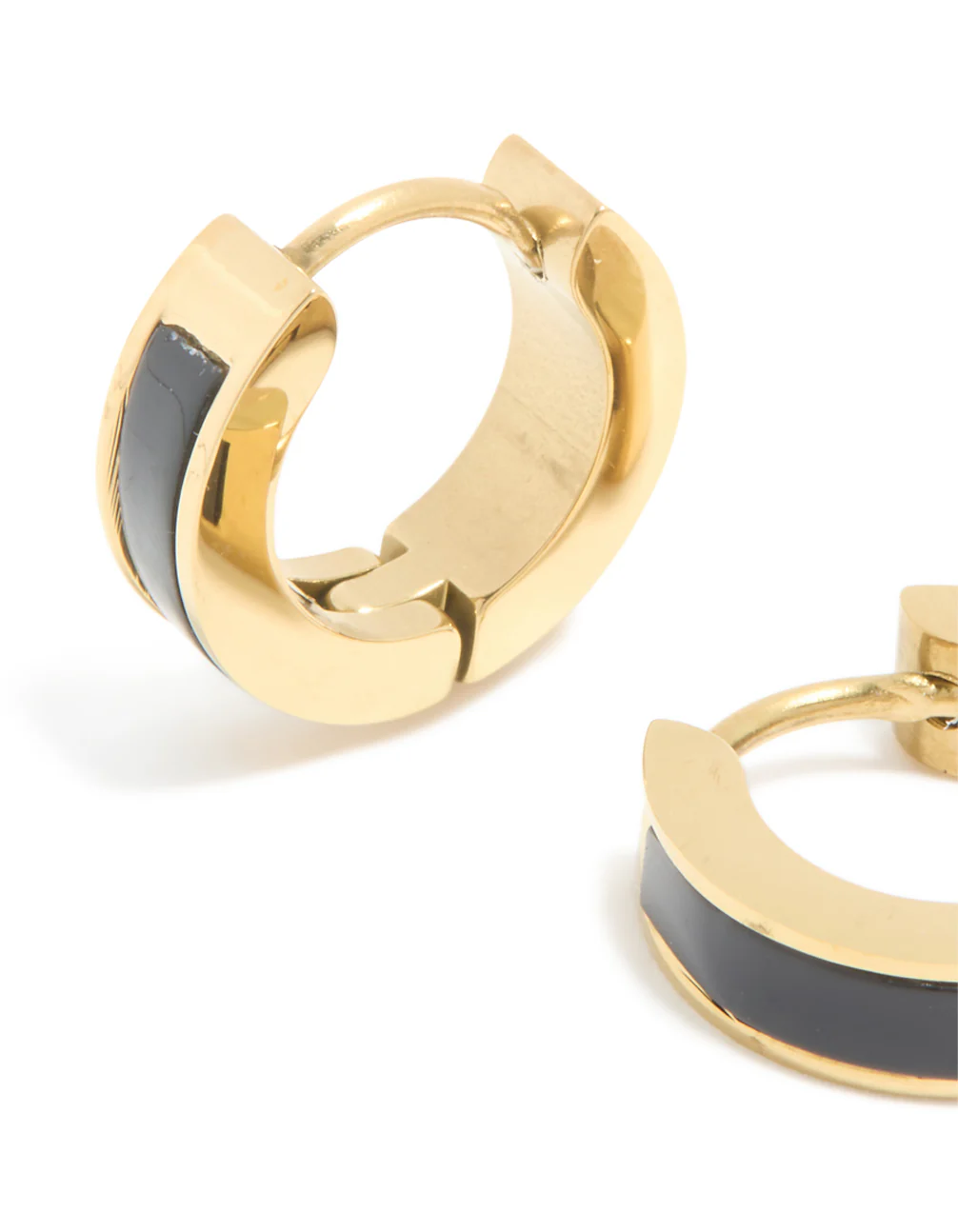 Waterproof Gold Plated Stainless Steel Small Black Enamel Inlay Huggie Earrings - Image 4