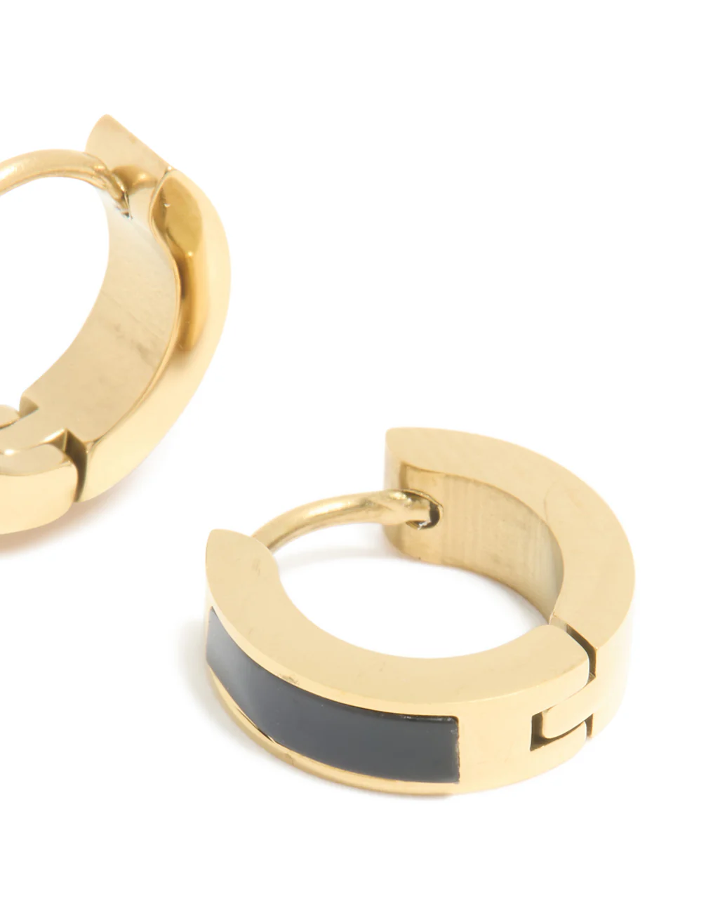 Waterproof Gold Plated Stainless Steel Small Black Enamel Inlay Huggie Earrings - Image 5